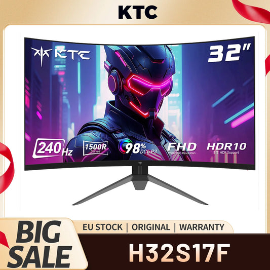 KTC H32S17F 32'' Curved Gaming Monitor, 1920*1080 HVA Panel, 240Hz Refresh Rate, 125% sRGB, 3500:1 Contrast Ratio, Adaptive Sync, 2*HDMI2.0 1*DP1.4 1*USB2.0 1*Audio, HDR10, 3ms Response Time, VESA Mount, Adjustable Tilt, Low