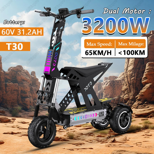 New OOTD T30 with Seat Electric Scooter 3200W Dual Motor 60V 31.2Ah Battery NFC Start Scooter 13" All Terrain Fat Tire E-Scooter