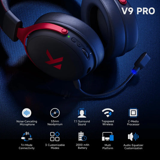 MCHOSE V9 Pro Gaming Wireless Headset7.1 Surround Sound Headphones Noise Canceling Mic Low Latency Lightweight for PS5 PC SWITCH