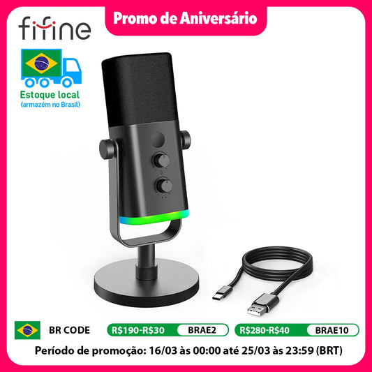FIFINE USB/XLR Dynamic Microphone with RGB Control/Headphone jack/Mute,MIC for PC Gaming Recording Streaming AmpliGame-AM8