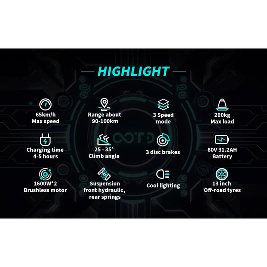 New OOTD T30 with Seat Electric Scooter 3200W Dual Motor 60V 31.2Ah Battery NFC Start Scooter 13" All Terrain Fat Tire E-Scooter