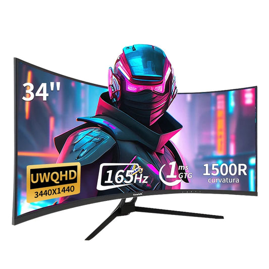 Gawfolk Curved Gaming Monitor 34-inch UWQHD 3440x1440P, 1500R Ultra-Wide PC screen 165Hz, curved computer screen, VA screen pane