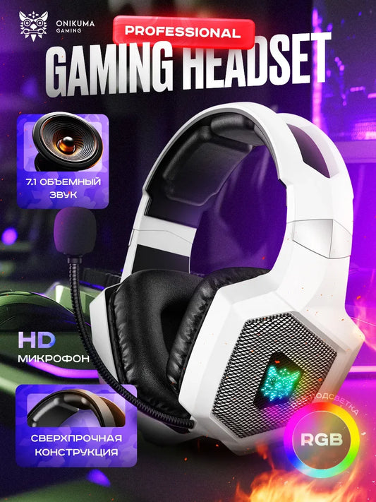 Onikuma Gaming Headset w/Mic - Noise-Cancelling Mic, 7.1 Surround Sound, RGB Lights - PS5/PS4/Xbox/PC - Over-Ear Wired (3.5mm)